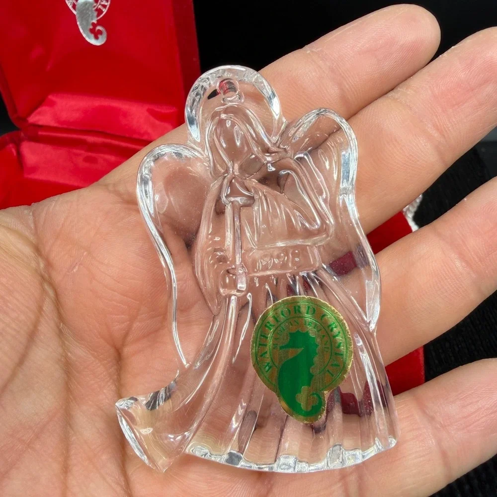Waterford‎ Crystal 1998 Angel with Horn Ornament Ireland Red Box Pouch 3 Inch